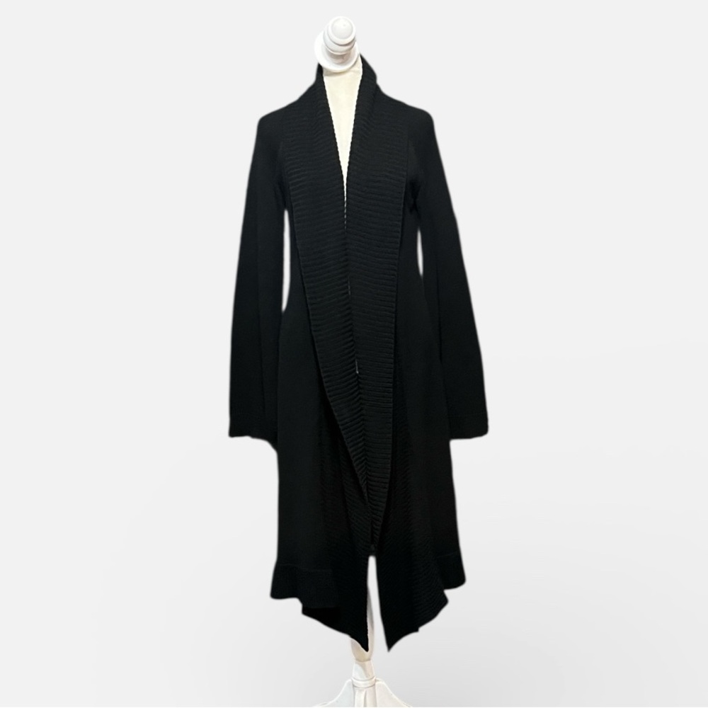 CAbi One Button Shawl Collar Duster Cardigan Flared Sleeves in Black